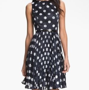 Adrianna Papell Navy Polka Dot Burnout Dress